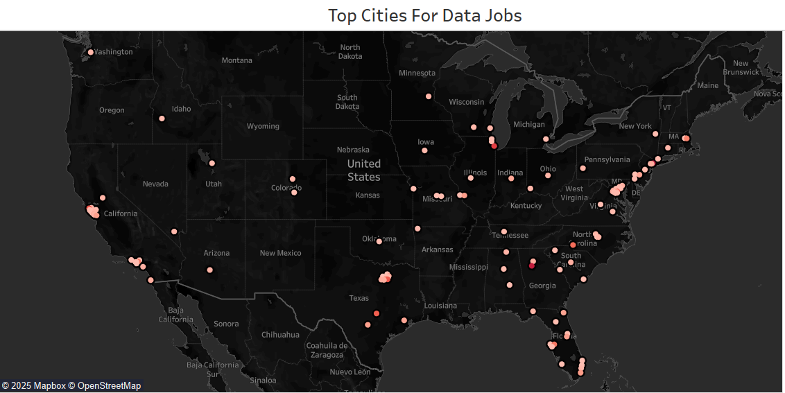 Map of top U.S. cities for data analysis jobs